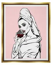 Pink Vampire Fashionista Drinking Wine Framed Floater Canvas Wall Art by Ziwei Li