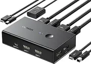 UGREEN HDMI KVM Switch 1 Monitor 2 Computers, Share 4 USB Ports, for Keyboard Mouse Printer to One Monitor Support 4K@60Hz, HDR, Include Desktop Controller, 2 USB Cables and 2 HDMI Cables