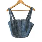 House of Harlow 1960 Cropped Embroidered Denim Corset Top Light Blue M