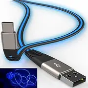 LED USB C Charging Cable, 6FT 3A Light Up Type c Fast Charging Cable with Data Sync, Compatible with Samsung, Moto, LG & More (Blue)