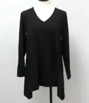 Chico's Touch of Cool Rib Mix Tunic Top Knit Black Long Sleeve Size 0 US Small