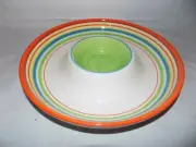 Chip and Dip Fresh Decor Serving Bowl 14" Green Festive Ceramic Striped