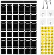 Classroom Pocket Chart, Wall Mount Pocket Chart, Calculator Holder Classroom Phone Holder, Hanging Phone Chart, 36 Pockets, 8 Hooks, Pocket Chart Organizer For Classroom, Calculators & Cell Phones