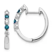 14k White Gold Blue/White Real Diamond Hinged Hoop Earrings