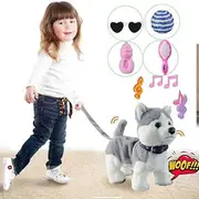 Husky Walking Barking Toy, Musical Singing Dancing Dog, Volume Control Interactive Puppy Walk Along With Leash, Wagging Tail Shaking Head, Robot Plush Stuffed Animal for Kids