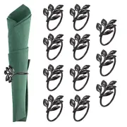 12 Pcs Napkin Rings Holders Leaf Napkin Holder Ring Dining Table Decor Black