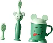 1 set Silicone Toothbrush with Tooth Cup Soft Teeth Cleaning Brush Replaceable Heads for Comfortable Safe Brushing for Years Old