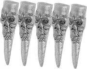 KALLORY 5pcs Skeleton Press on Nails Set for Halloween Witch Cosplay Scary Manicure Party Props