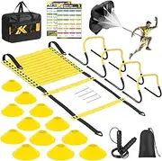 Agility Speed Training Equipment Set - 20ft Speed Ladder, 12 Cones, 4 Adjustable Hurdles, Jump Rope, Parachute, 3 Resistance Bands | Ideal for Basketball, Football, Soccer, for Kids, Youth, Adults