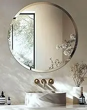 Artloge Frameless Round Wall Mirror: Decorative Mirrored Glass Vanity with Beveled Silver Edge for Bathroom Bedroom Livingroom Dining Room Entryway Hallway, 32 x 32 inch