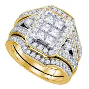14k Yellow Gold Princess Invisible-set Diamond Wedding Bridal Ring Set 2 Cttw