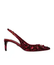 Dolce Gabbana Sequin Embellished Slingback Pumps 36,37.5,37 Burgundy red
