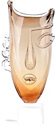 ION TAMAIAN Art Glass Amber Abstract Face One Eye Sculpture Hand Blown New