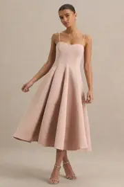 Mally | Rose Pink Satin Sweetheart A-Line Midi Dress
