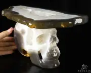10.6" Agate Geode Hand Carved Crystal Skull Fine Art Sculpture, Crystal Healing