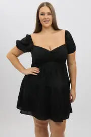 Black Lace Trim Milkmaid Corset Style Minidress