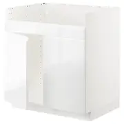 METOD base cab f HAVSEN double bowl sink, white/Voxtorp high-gloss/white, 80x60x80 cm