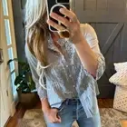 XXL New PLUS SIZE Boho Grey Lace 3/4 Sleeve Mock Neck Top Blouse Shirt Womens 2X