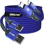 BrexLink USB C Fast Charging Cable(3 A), USB C to USB A Charger (2 Pack), Nylon Braided Fast Charging Cord for Samsung Galaxy S10 S9 S8 Note 9, Pixel, LG V30 G6 (10 Ft, Blue)
