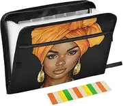 Quteprint 13 Pockets Expanding File Folder with Zipper Closure, African Woman Ethnic Accordion File Folder with Sticky Labels, Letter Size A4 Papers Expandable File Document Organizer