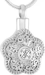 BIAIHQIE Hold Large Clear Crystal Flower Stainless Steel Cremation Urn Jewelry Necklace Ashes Pendant Keepsake Memorial Pendant-Silver Tone