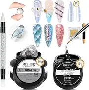 MIZHSE 30g Clear Solid Builder Gel and 15g 3D Sculpting Gel Nail, Clear Non-Sticky 3d Nail Builder for UV LED Nail Decoration and Extension Carving Molding for Home DIY Manicure