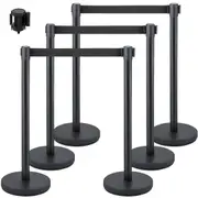 Crowd Control Stanchion, Set of 6 Pieces Stanchion Set, Stanchion Set with 6.6 ft/2 m Black Retractable Belt, Black Crowd Control Barrier with Concrete and Metal Base – Easy Connect