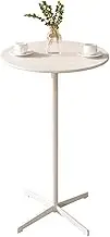 White Round Side Table End Table with Metal Base, Counter Bar Height Table, Freestanding Breakfast Desk Dining Table for Bistro Cocktail Pub Living Room