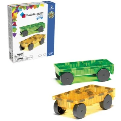 Green Yellow Toy Building Blocks Car Set with Wheeled Chassis for Kids 3+