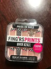 2 x FING'RS PRINTS* 24 Press-On Nails WALK THIS WAY + Charms ROCK REBEL 2 sets