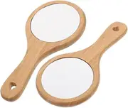 Beatifufu Retro Style 2pcs Wooden Makeup Mirrors Portable Handheld Cosmetic Mirror for Travel Salon Daily Use