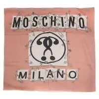 在飛比找Yahoo奇摩購物中心優惠-MOSCHINO 品牌LOGO印花混紡絲質圍巾(粉 70*1