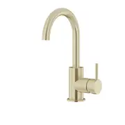 MEIR Round Basin Mixer Tap with Cold Start - Gooseneck - Single Lever - PVD Tiger Bronze