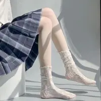 在飛比找ETMall東森購物網優惠-白色蕾絲襪子女夏季薄款中筒瑪麗珍網紗外穿堆堆襪小腿冰冰襪絲襪