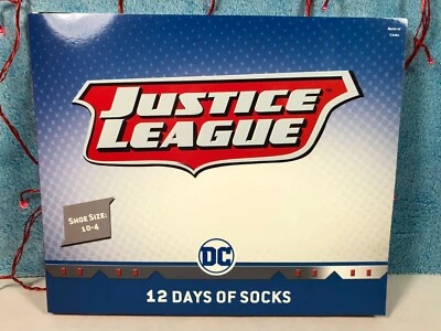 DC Justice League 12 Days of Socks Mystery Advent Kids Shoe Size 10-4 Sealed