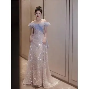 天使的嫁衣 璀璨星光藍色新娘結婚敬酒服宴會主持人婚紗禮服19679