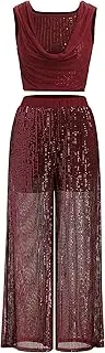 [AFAVOM] Sequin Lyrical Dance Costume for Women Lyrical Dance Dress Crop Top Pants Outfit for Adult Contemporary Dance Costumes