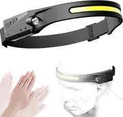 Motion Sensor COB LED Headlamp, Super Bright Wide Beam Fast Rechargeable LED Headlight with 5 Modes for Camping Climbing Hiking Fishing Night Reading Running