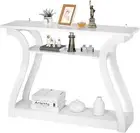 ZenSports Wood Console Table Curved Legs 3 Tier Shelf Entryway Sofa Table, Black