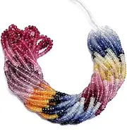 [Jaipur Gems Mart] AAA+ Multi Sapphire Precious Gemstone 3mm-4mm Faceted Rondelle Beads | 16inch Strand | Natural Sapphire Gemstone Loose Beads for Jewelry