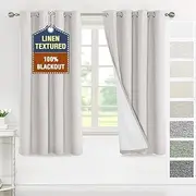 Smarcute 100% Blackout Curtains for Bedroom Luxurious Linen Textured - Block Out Light, Eyelet Curtains for Privacy and Thermal Insulation 2 Panel Set,Each W132cm x D160cm,Heather Cloud
