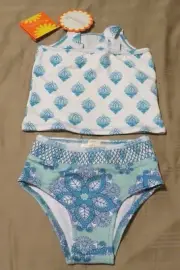 NEW Masala Swim Kids Girls' Smocked Tankini India Rose Turquoise 2pc Set 3yr