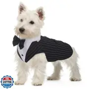 QBLEEV Small Dog Tuxedo Set - Formal Wedding Outfit with Bow Tie, Bandana, Pe