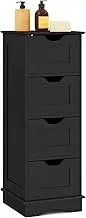 Giantex Bathroom Storage Cabinet with 4 Drawers, Freestanding Floor Storage Organizer Unit with Cutout Handles for Hallway, Living Room, Entryway, Black/White (Black)