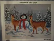 Printed needlepoint tapestry Canvas Only 30x40 cm Snowman And Deer