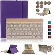 iPad Air 2 Case,Dingrich Ultra Slim Light Weight Trifold Case with Luxury Magnetic Detachable Aluminum Bluetooth Keyboard for iPad Air 2 with Auto Sleep/Wake Feature + Screen Protector + Stylus(Purple)