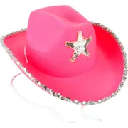 Pink Cowboy Star Hat With Silver Sequins