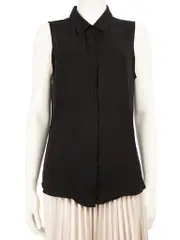Black Silk Sleeveless Button Down Blouse