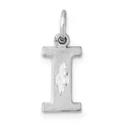 14K White Gold 14Kw Satin Diamond-Cut Letter I Initial Charm