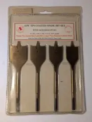 AES 4pc Spade Bit Set Tin-Coated 1/8–1/2" Extended Spurs Carbon Steel Drill Bits